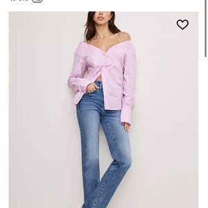 Good American Pink Striped Off-Shoulder Top